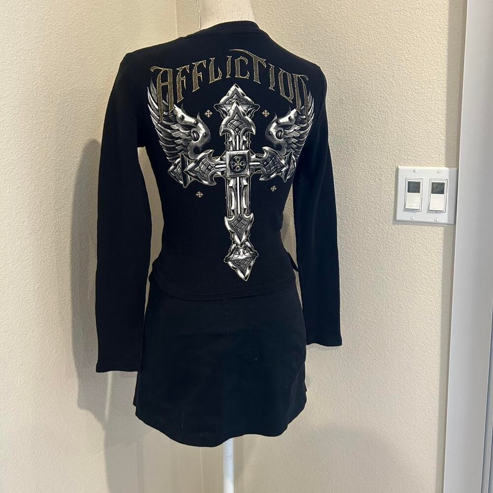Affliction black long sleeve shirt. Size small petite